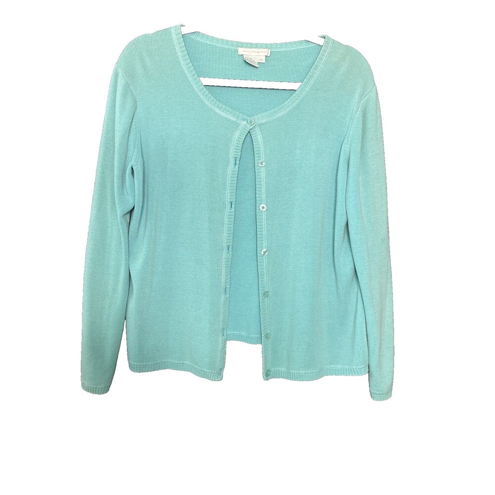 Mark Fore & Strike Teal Blue Silk Cotton Cardigan Sweater Medium Vintage Preppy